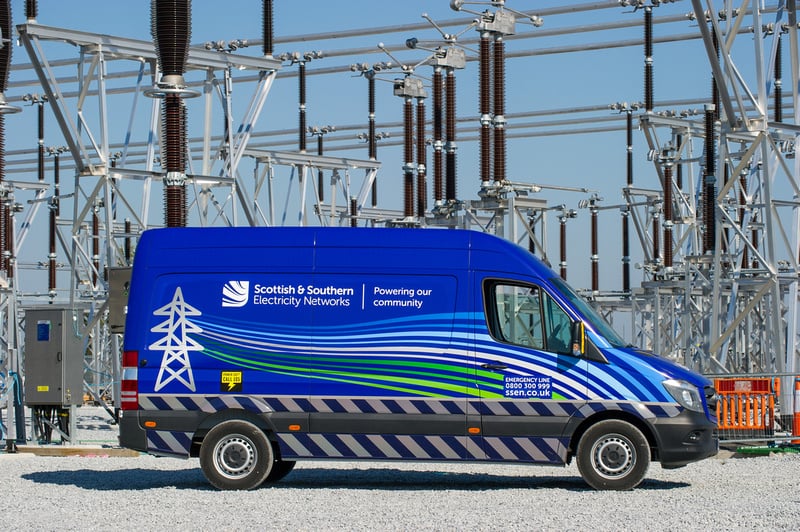 Transmission vehicle An SSEN Transmission vehicle surrounded by substation infrastructure.