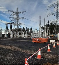 Substation infrastructure on a construction site.