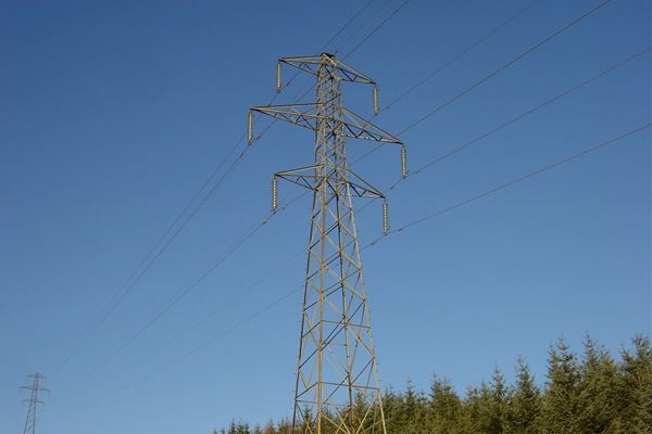 A metal transmission tower.