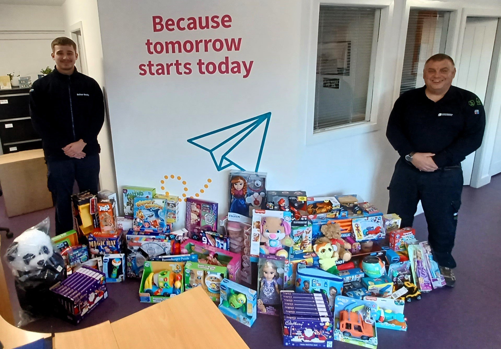 SSEN Transmission_Balfour Beatty Engineer Andrew Stewart and SSEN Transmission Construction Manager Stuart Morrison dropped off the presents at Home-Start Garioch in Inverurie.jpg