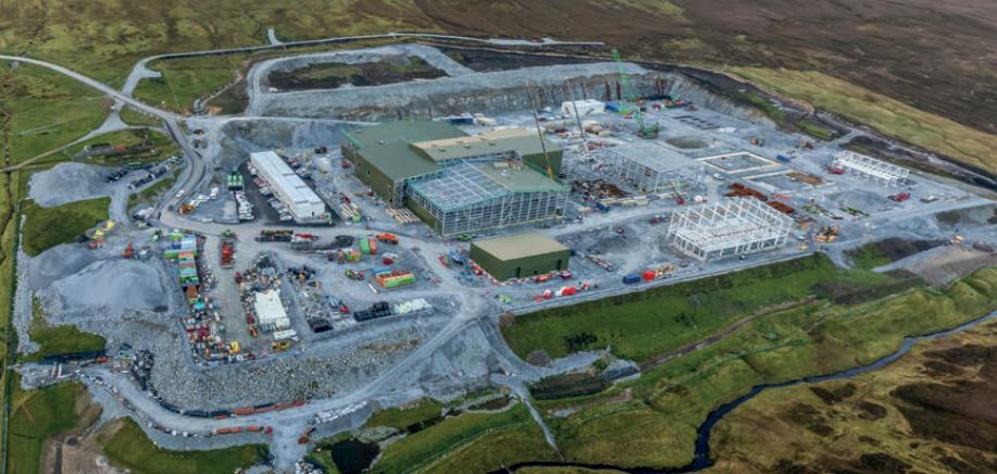 An aerial view of a substation under construction.