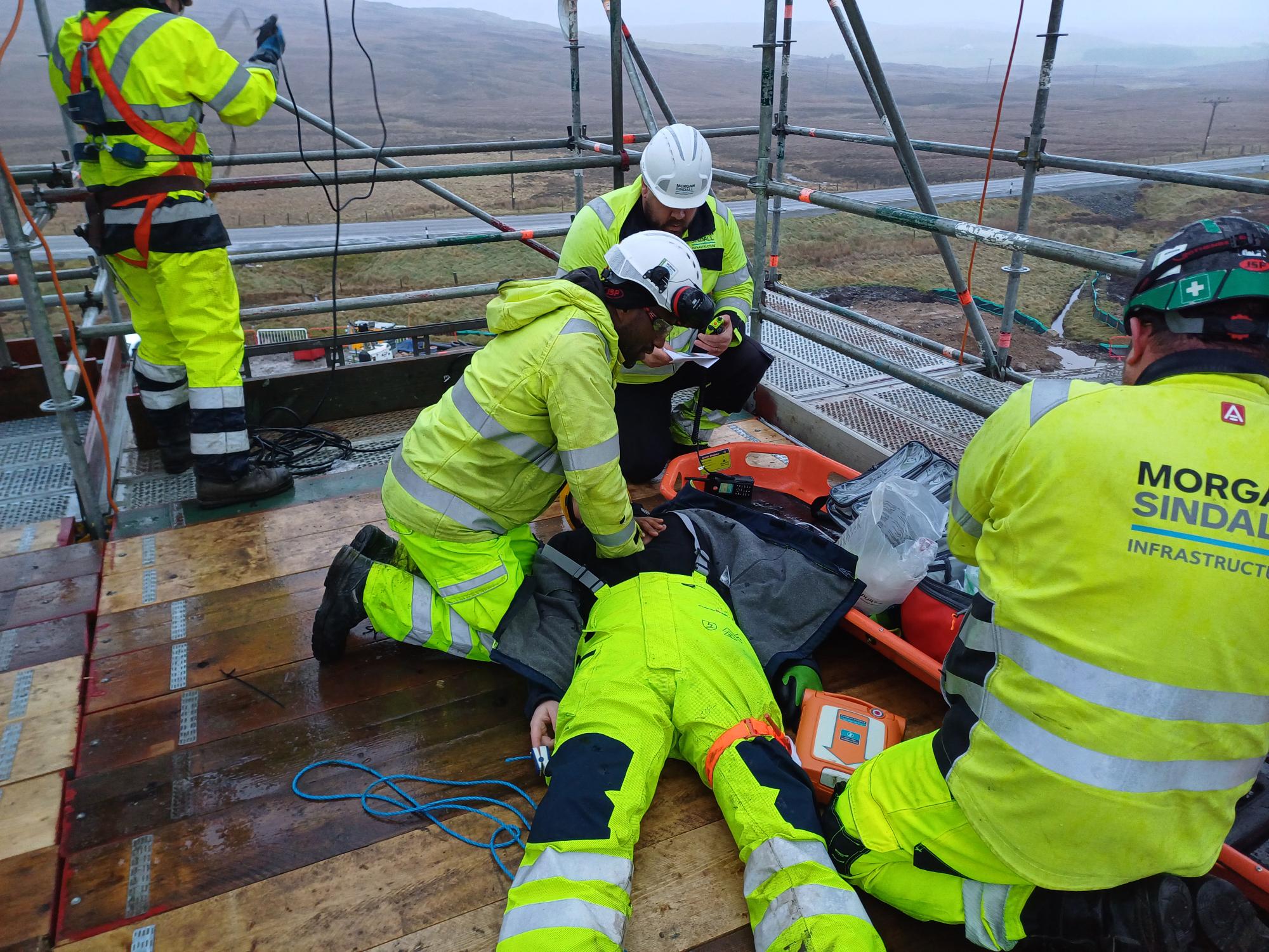 The simulation involved administering emergency first aid to a casualty on site, played by SSEN Transmission's Roderick Morrison 