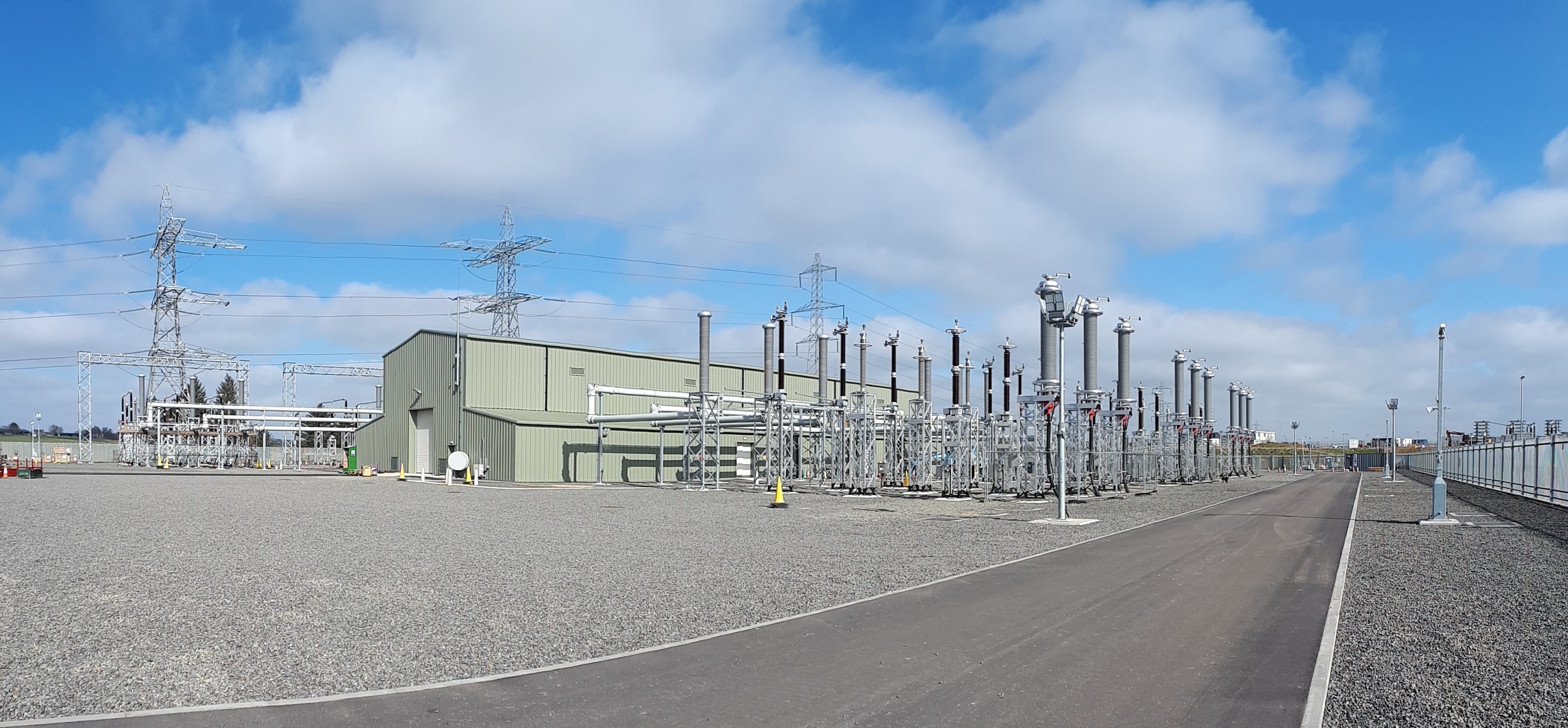 A wide view of an electrical substation