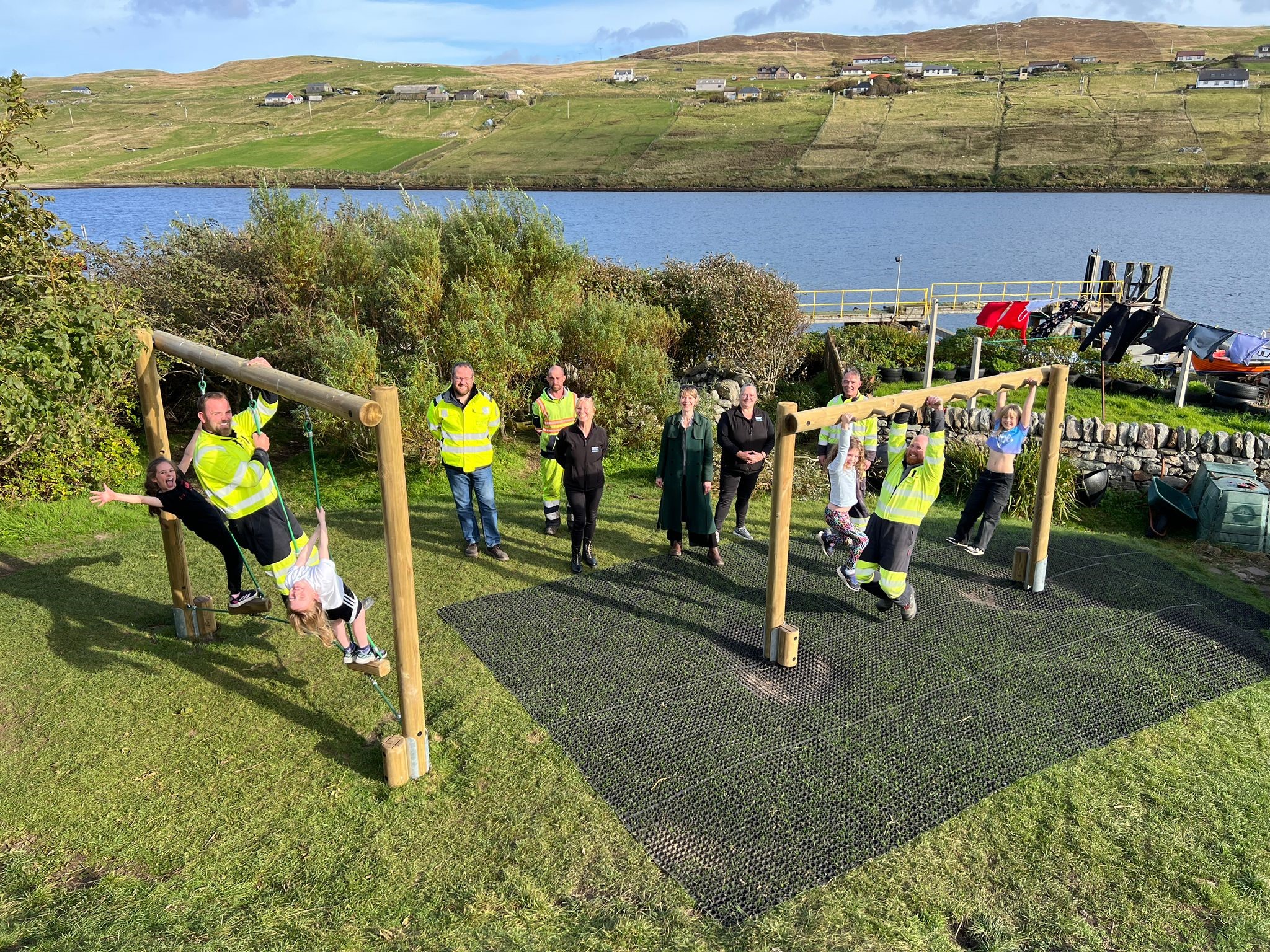 A team of volunteers helped refurbish the playground at Lunnasting Primary.